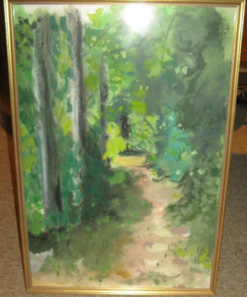 CARMEN CALVO, SPANISH (B. 1950): Forest path, 1988, watercolor on paper, signed and dated lower right, framed. 28 1/2 x 19 1/2 in. Provenance: Single family ownership, gift from the artist.