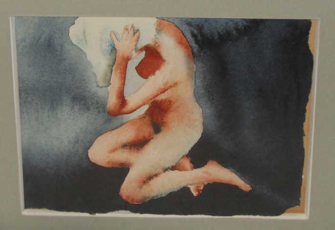 GRAHAM DEAN, BRITISH (B. 1951): After the bath, watercolor on handmade paper, framed. 8 x 10 in.