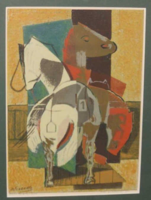 MARIO DE FERRANTE, AMERICAN/ITALIAN (1898-1992): BEFORE THE RA CE, 1953, color lithograph, signed, titled and dated in pencil lower margin, framed. 15 x 10 7/8 in.