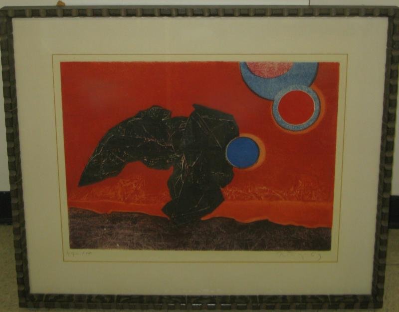 CONTINENTAL SCHOOL 20TH CENTURY: Abstract print, bears signature lower right, framed. 19 x 24 1/2 in.