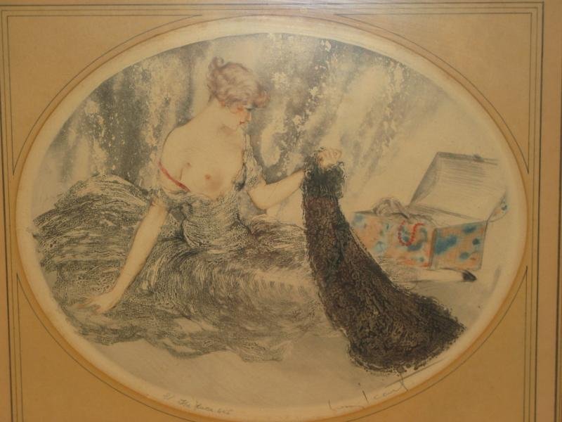 LOUIS ICART, FRENCH (1888-1950): THE LACE, aquatint, titled lower left, signed lower right in graphite, framed. 9 1/2 x 12 inches