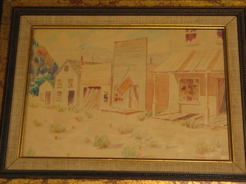 LEONARD H. REEDY, ILLINOIS (1899-1956): Ghost Town, watercolor, signed lower right, framed. 7 1/2 x 10 3/4 in. (sight)