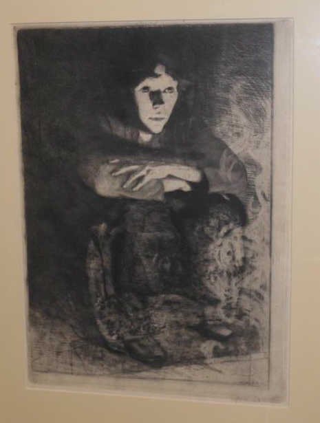 ALBERT BESNARD, FRENCH (1849-1934): DANS LES CENDRES, etching, signed in pencil lower margin, framed. 16 3/4 x 12 in.