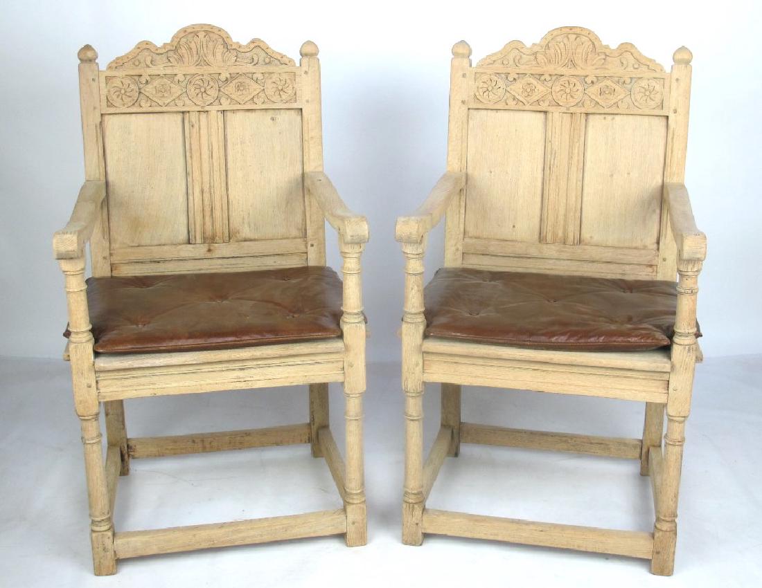 Pair of 19th C. Bleached Oak Armchairs (1 of 7)