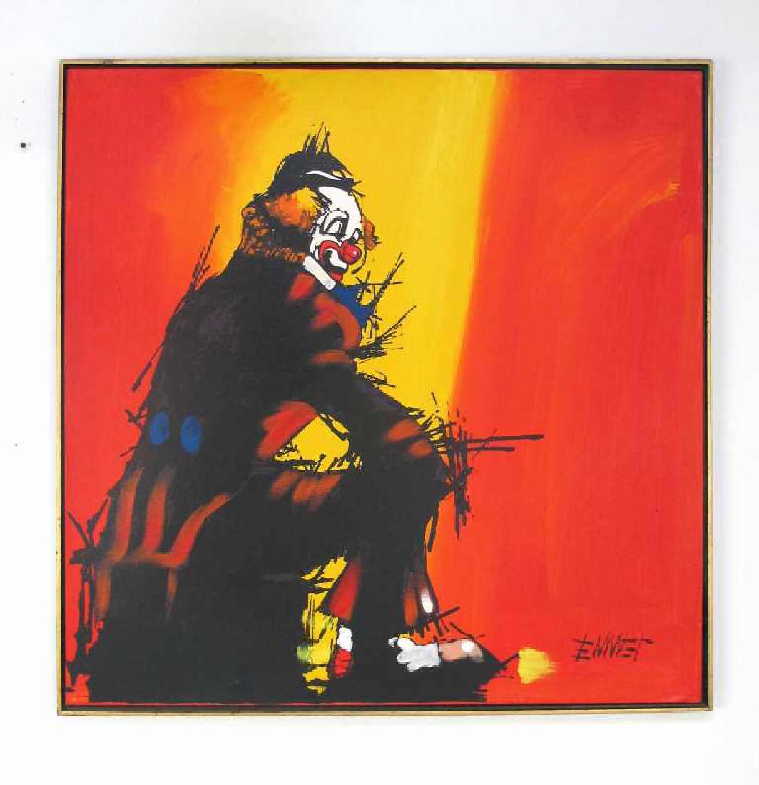 Oil on Canvas Clown Painting Signed Emmet (1 of 5)