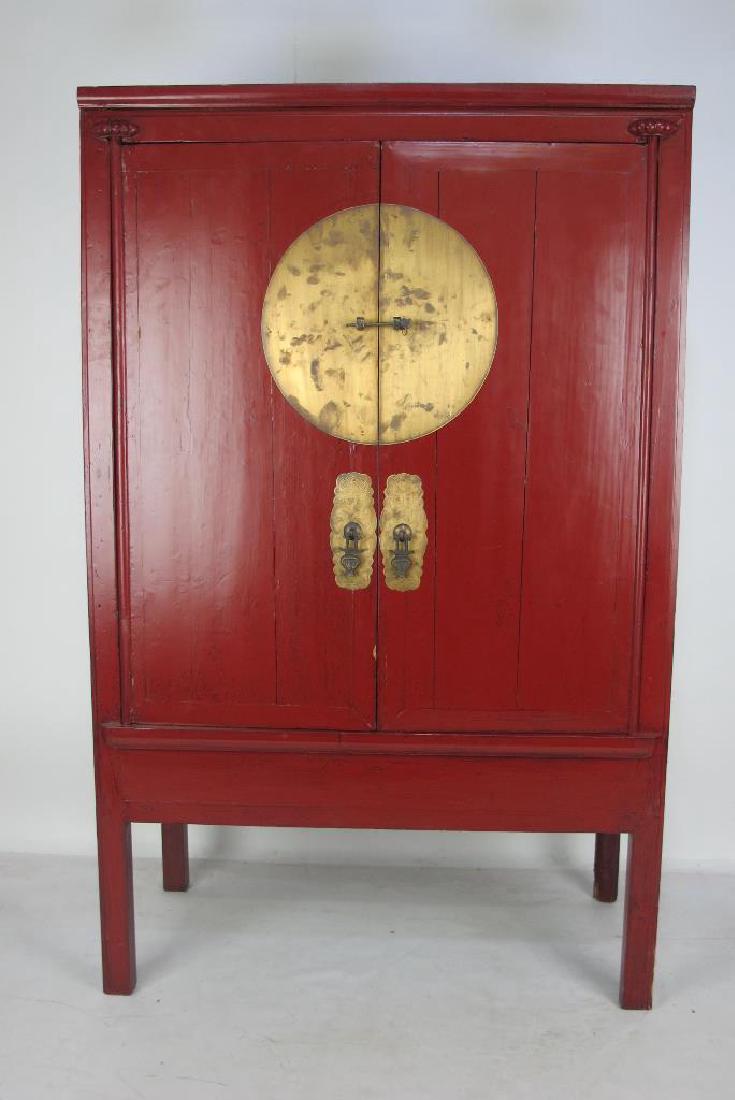 Red Chinese Cabinet with Brass (1 of 8)