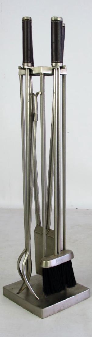 Set of Modern Steel and Leather Fire Tools (1 of 2)