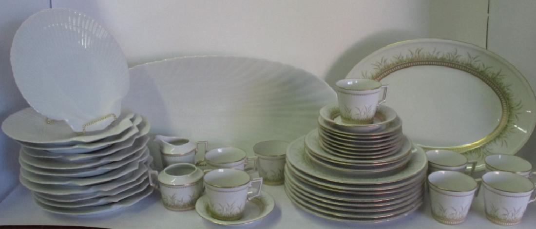 Group of Limoges and Kaiser China: Group lot of fine china including eleven 9.5" diameter Limoges shell form dining plates. Limoges fish platter 23.5" width, 10" depth. 30 piece partial set of Kaiser of Germany Artemis pattern china 8