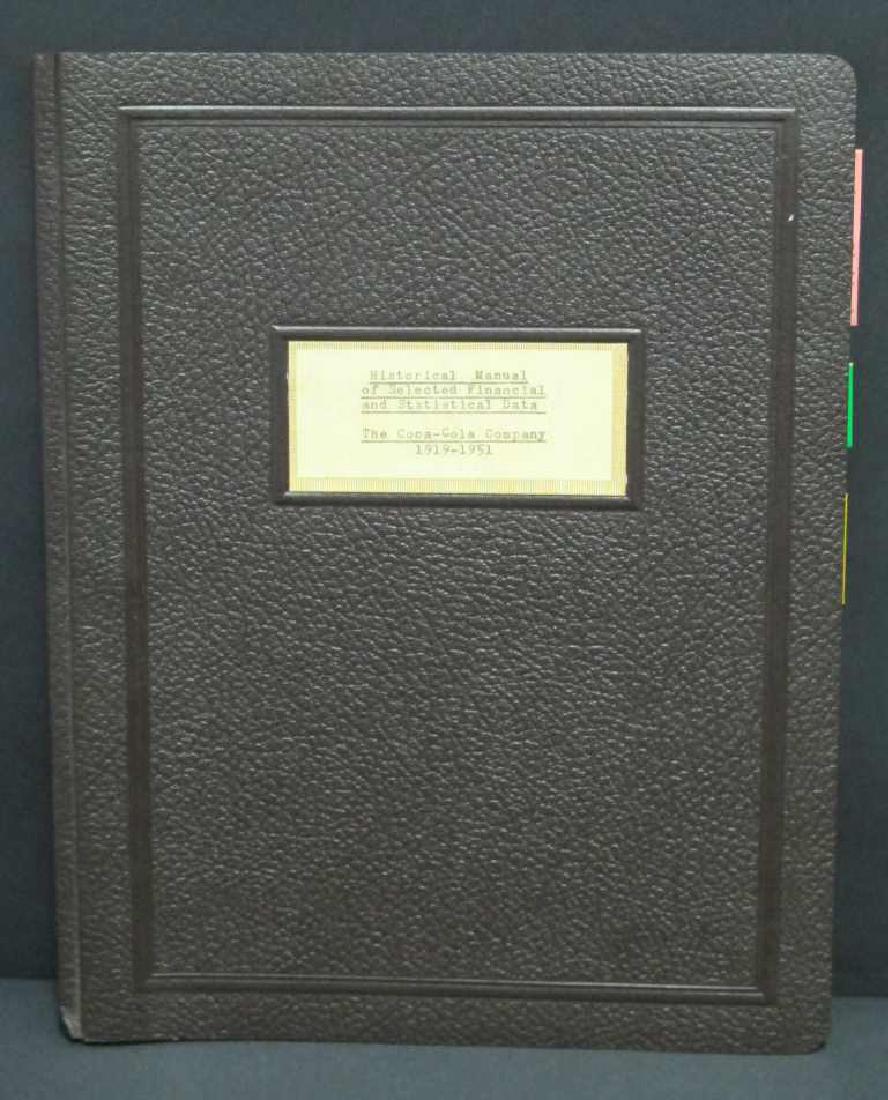 Coca-Cola Company Historical Data Manual: Document issued to former Coca-Cola Company president William J. Hobbs titled "Historical Manual of Selected Financial and Statistical Data, The Coca-Cola Company, 1919-1951." 11.5 inches height, 9 in