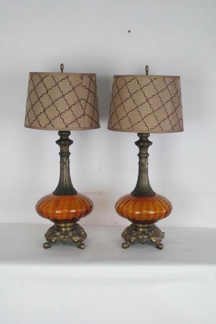 Amber Glass and Bronze Lamp Pair (1 of 7)