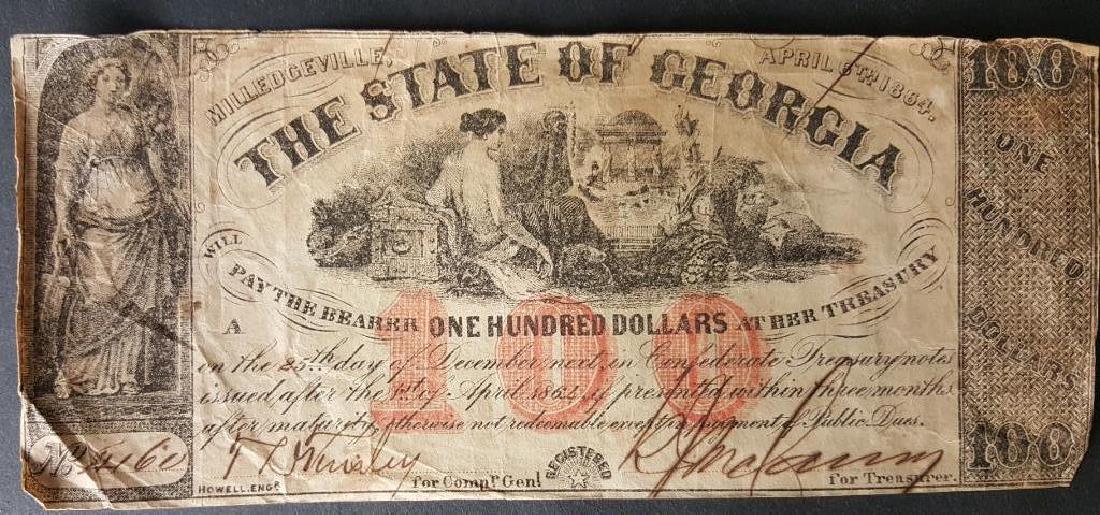 1864 Confederate Milledgeville $100 Bill (1 of 1)
