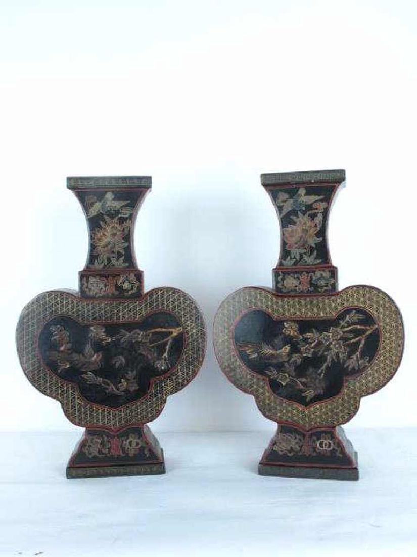 Pair Chinese Lacquer Vases (1 of 8)
