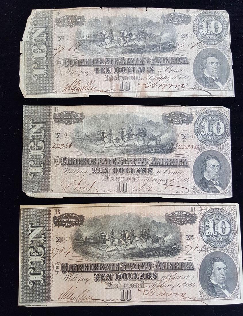 Three Confederate 10 Dollar Bills (1 of 7)