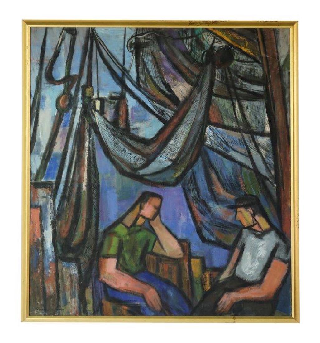 Modern Oil on Canvas of Figures on a Boat (1 of 7)