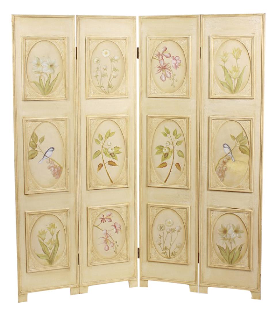 4 Panel Painted Screen or Room Divider (1 of 9)