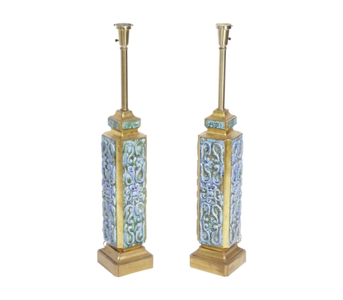 Pair 70's Turquoise Lamps (1 of 4)