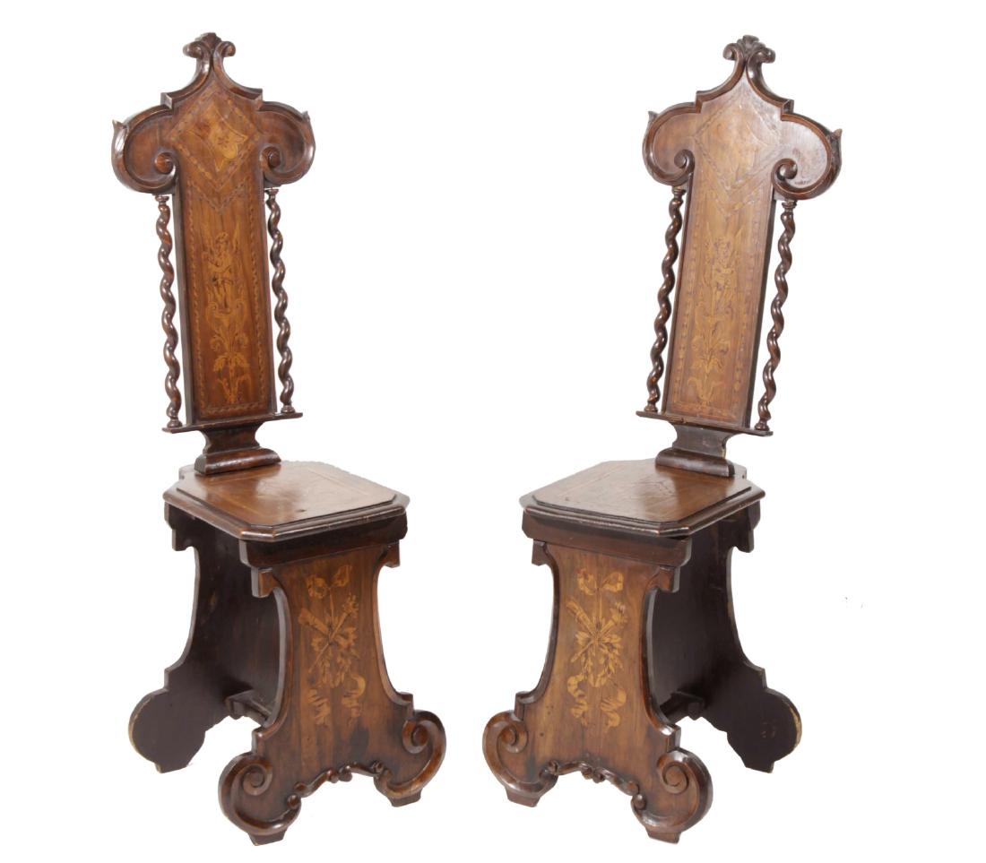 Pair Renaissance Style Hall Chairs (1 of 7)