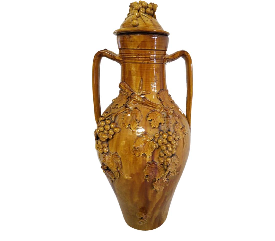 Large Covered Urn Amber Glaze (1 of 6)