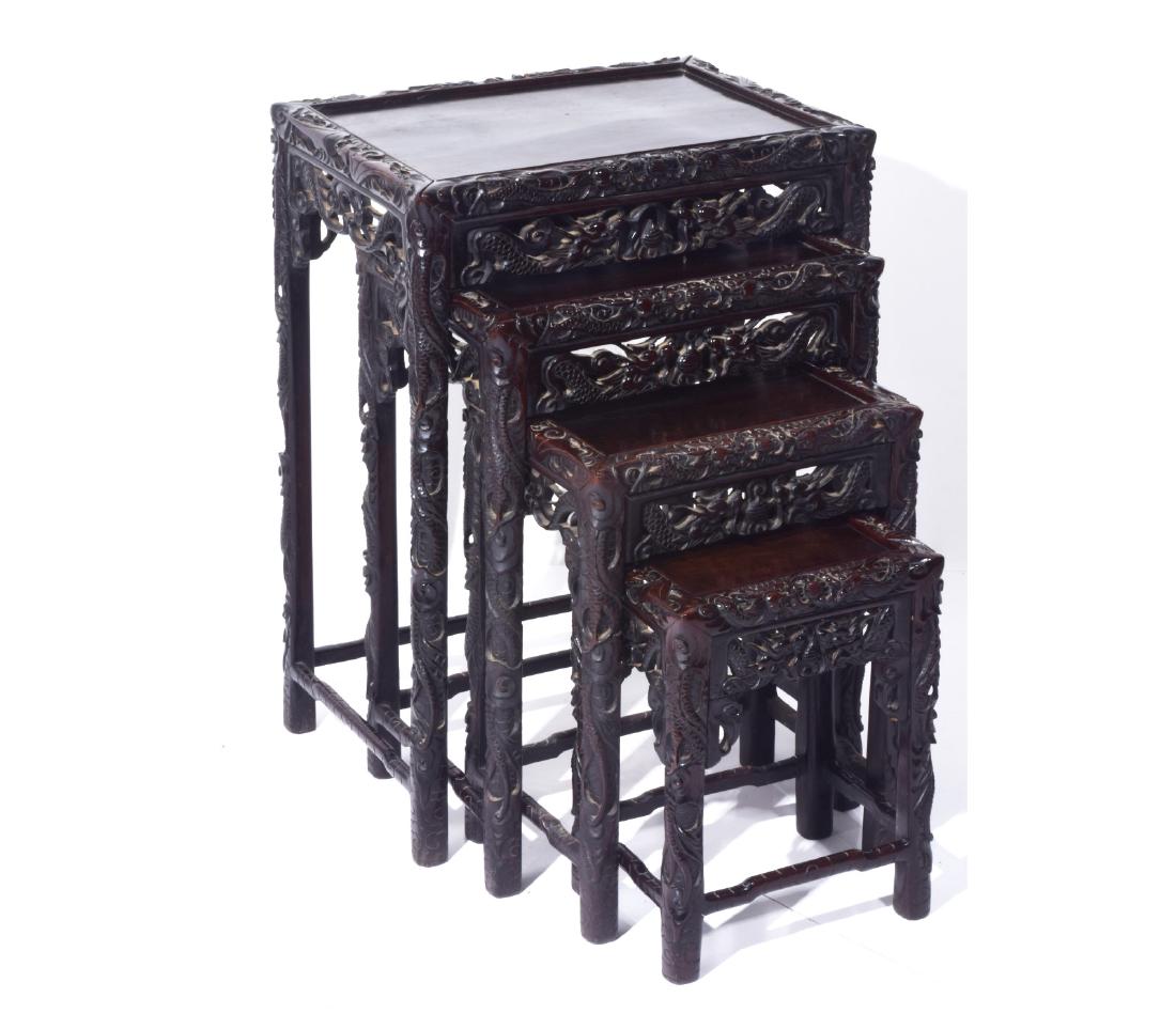 Set of 4 Chinese Carved Nesting Tables (1 of 9)