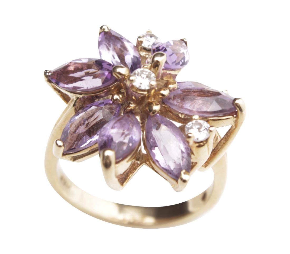 14K Yellow Gold Amethyst & Diamond Ring (1 of 3)