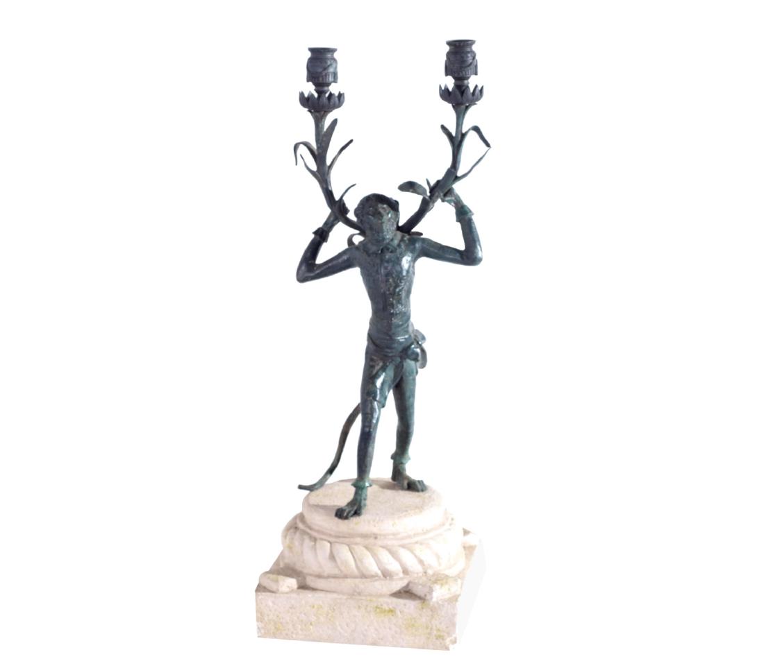 Bronze Monkey Candelabra on Limestone Base (1 of 8)