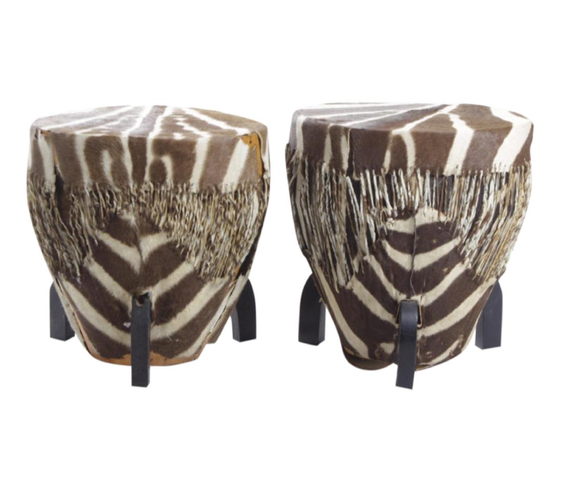 Pair Zebra Hide Drum Stools (1 of 9)
