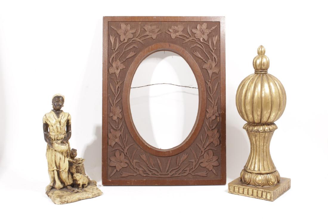 Miscellaneous Lot: Comprising a composition Blackmoor figurine, finial and Frame.