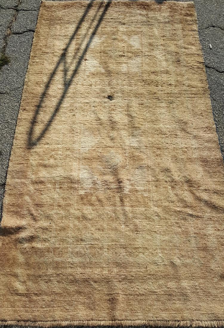 Oushak Rug: Turkish Oushak rug having light brown coloring. 3 feet 10 inches width, 7 feet 3 inches depth. 3'10"W x 7'3"D