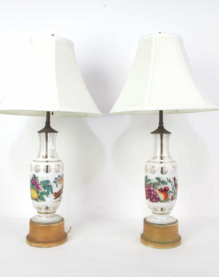 Pair Overlaid Glass Vases Mounted as Lamps (1 of 6)