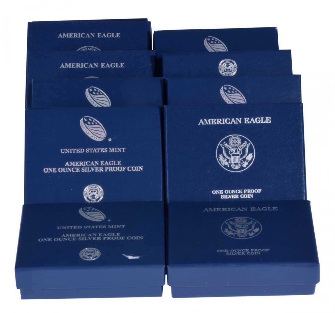 Twelve Boxed US Mint American Silver Dollars (1 of 9)