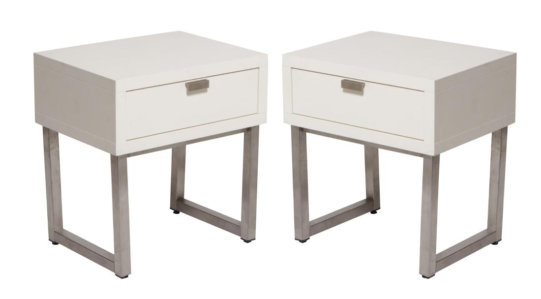 Pair of White Lacquer one Drawer in Tables (1 of 6)