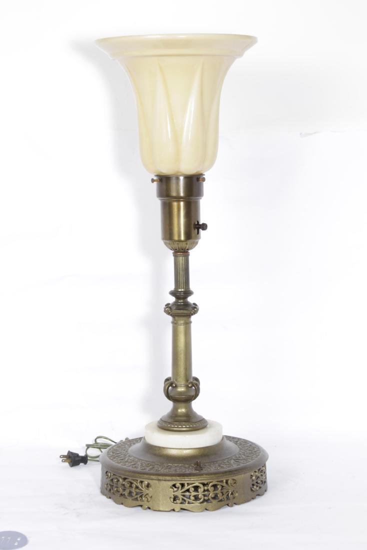 Vintage Table Lamp: with yellow glass shade 29 inches height, 10.5 inches diameter