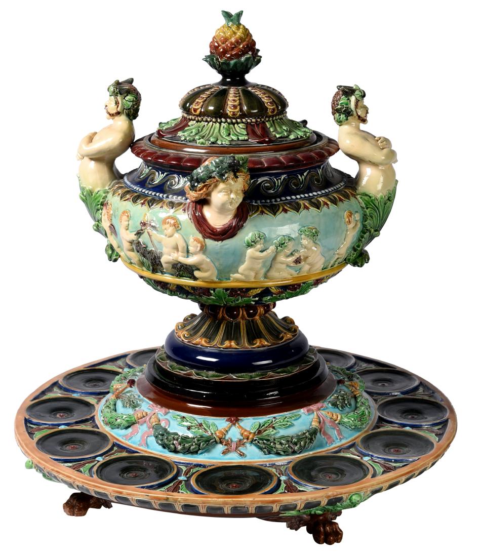 Large Lidded Majolica Punch Bowl And Platter (1 of 9)
