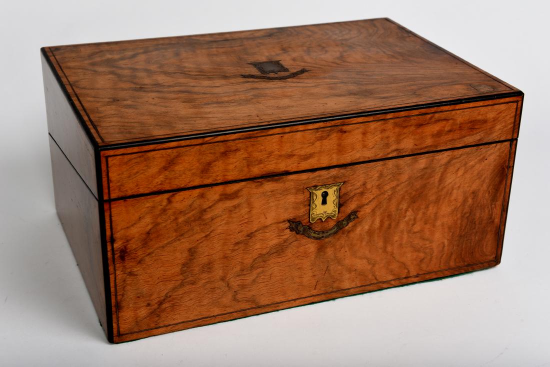 19th C English Burled Walnut Lap Desk W/ Ebony Det (1 of 9)