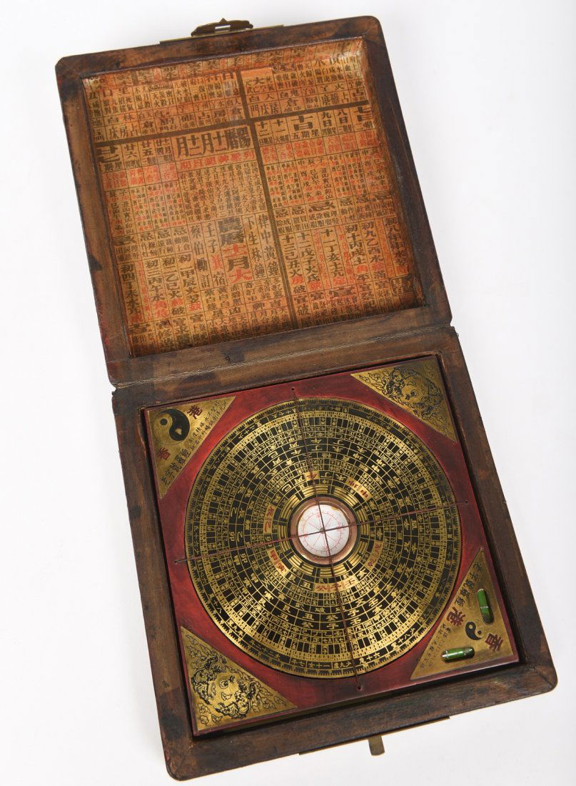 Asian Brass Compass In Red Lacquer Box (1 of 8)