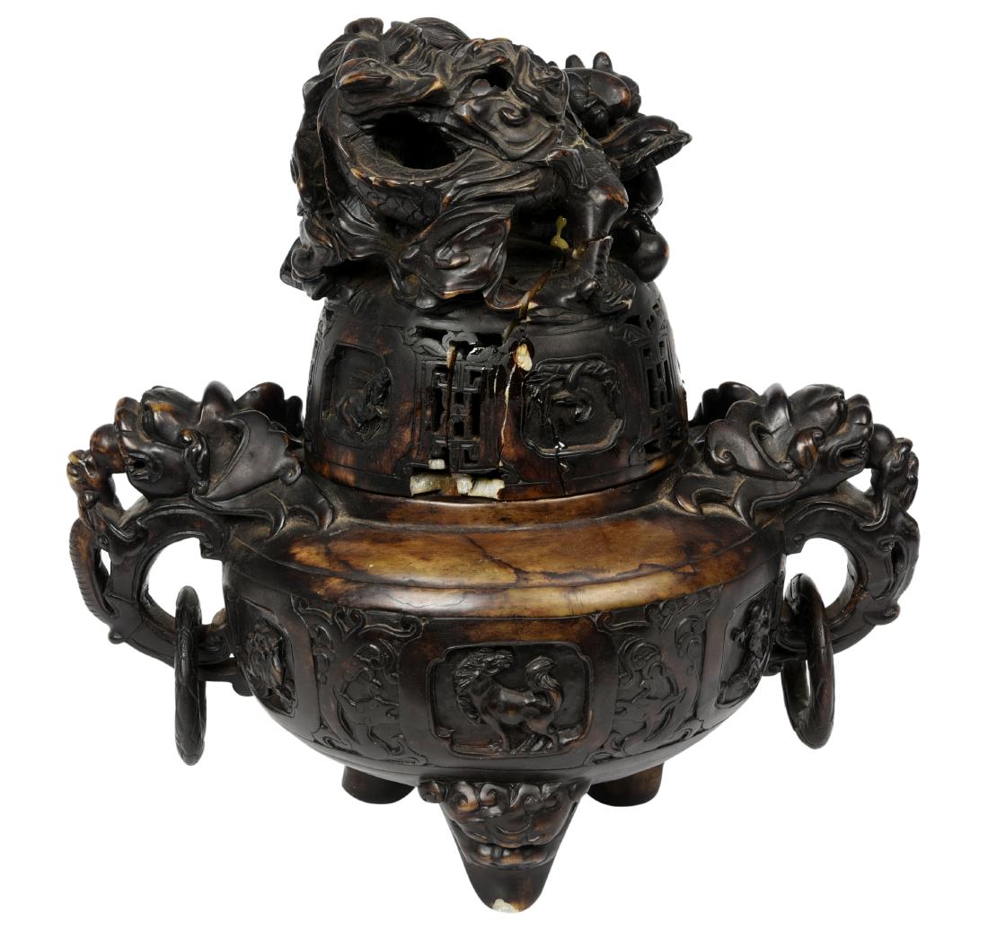 Heavily Carved Chinese Soapstone Censer (1 of 4)