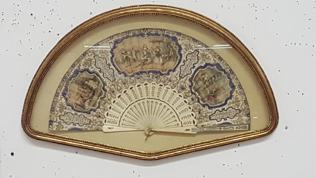Vintage Hand-Painted Fan In Shadowbox Frame (1 of 6)