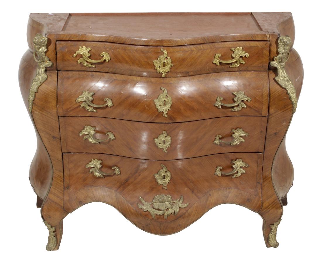 Louis XV Style Commode: With bronze mounts. Missing marble top. 35"H x 42"W x 18"D