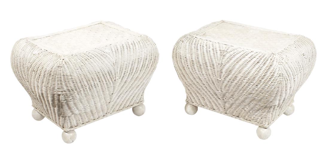 Pair White Painted Wicker Side Tables (1 of 6)