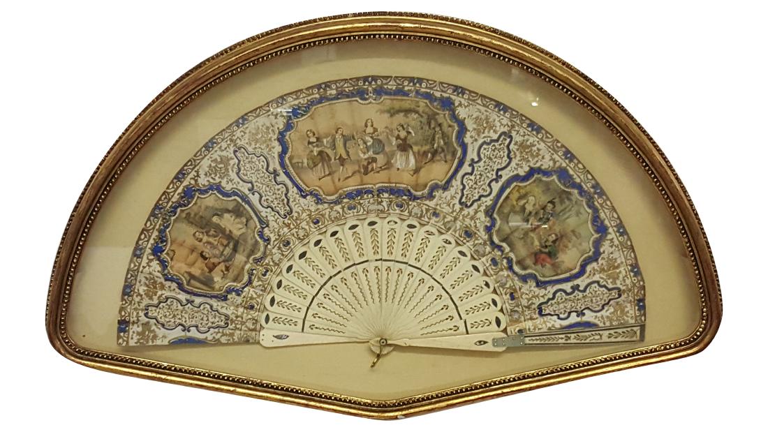 Vintage Hand-Painted Fan In Shadowbox Frame (1 of 6)