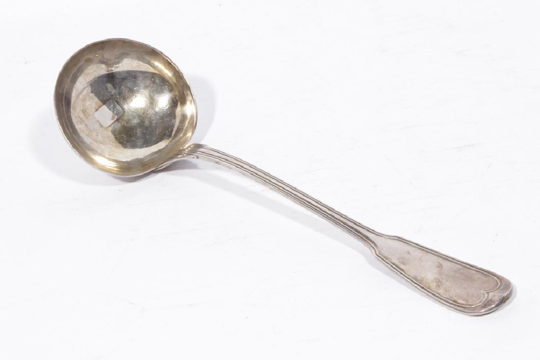 CHRISTOFLE Silver Plate Ladle in Chinon: 20th C. With classic fiddle and thread motif. Used condition. 14"H x 4"D
