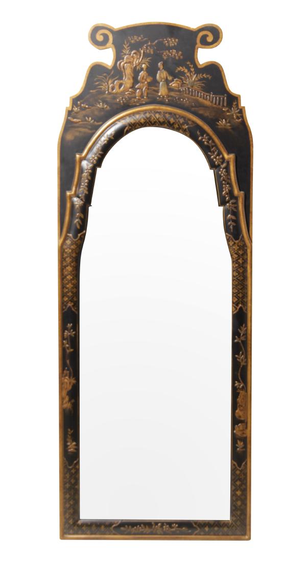 Queen Anne Style Black Lacquer Mirror (1 of 4)