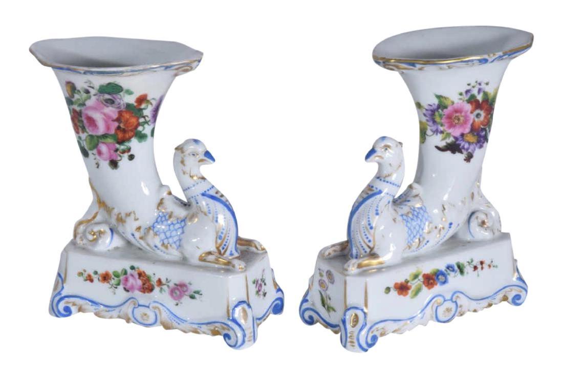 Pair 19th C Porcelain Griffon Cornucopia (1 of 8)