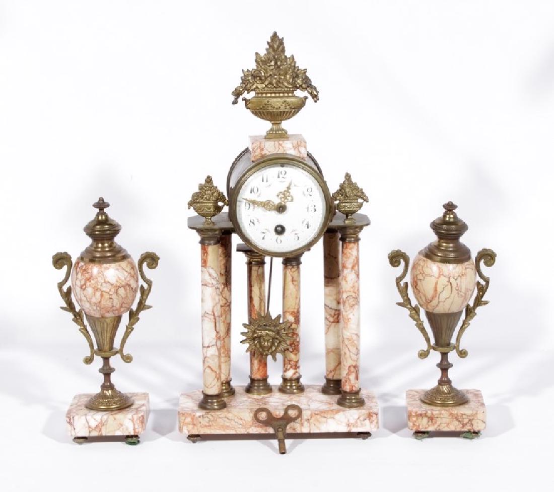 French Clock Garniture Set In Pink Marble (1 of 9)