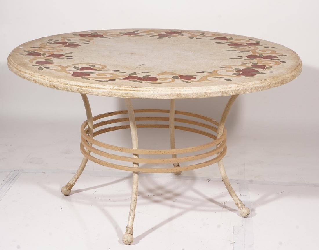 Round Inlaid Dining Table with Travertine Top (1 of 6)