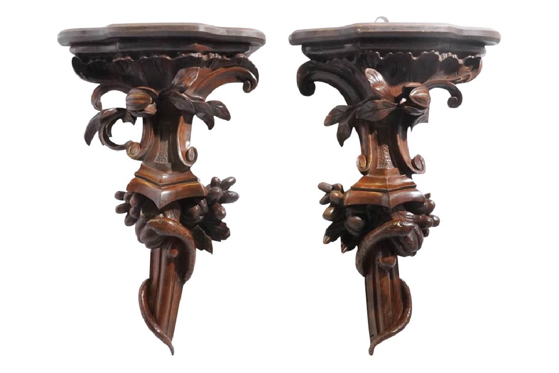 Pair 19th-C Carved Wooden Wall Brackets (1 of 5)