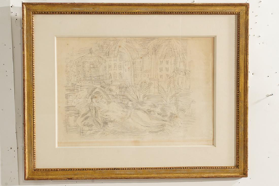 Raul Dufy 1877-1953 Etching Reclining Nude: Musee Du Louvre Edition. Provenance Far Gallery Madison Avenue New York matted and mounted under glass in a gilt frame. Some foxing to edges. 13.5"H x 20"W 22"H x 28"W