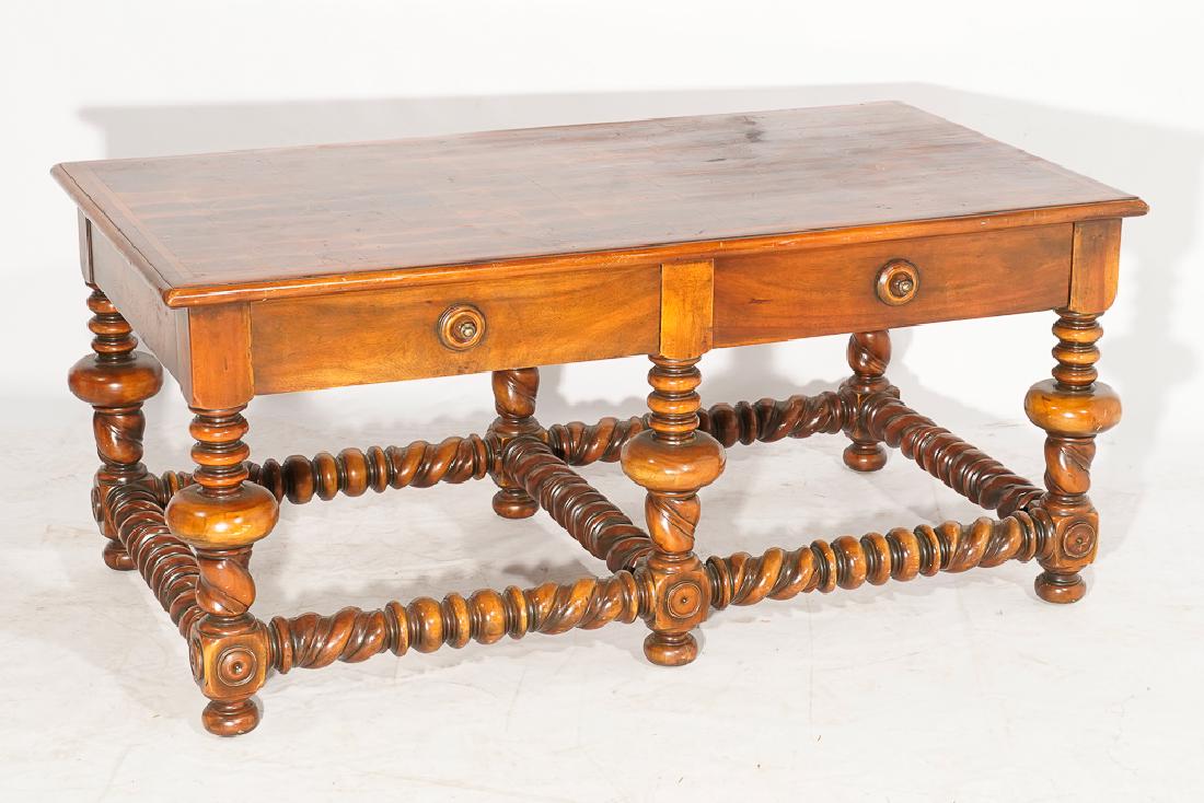 Inlaid Coffee Table W/ Twist Turned Stretcher Base (1 of 9)