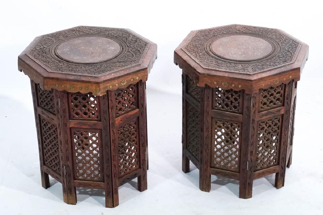 Pair Indian Tables with Brass Inlay (1 of 8)