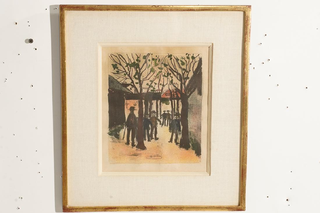 Utrillo, Maurice, "Place De Theatre" Litho: Color Lithograph, Label for Far Gallery NYC. In a gilt frame. 15"H x 13"W - overall